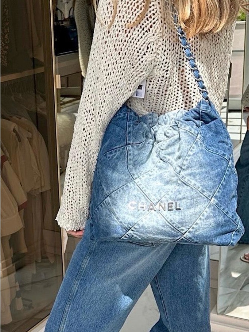 Chanel Blue Denim Drawstring 22 Bag Shoulder Bag